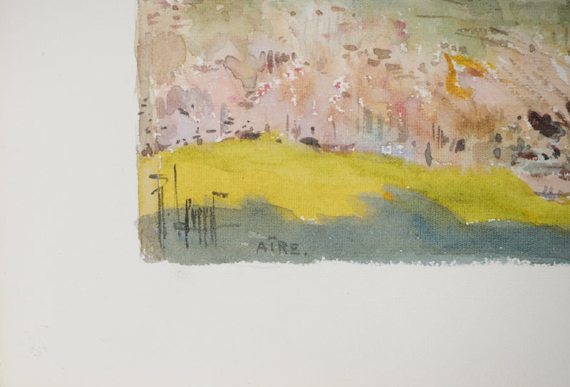 René LEVERD : Suisse, Au fil de l’eau à Aïre, Aquarelle originale signée