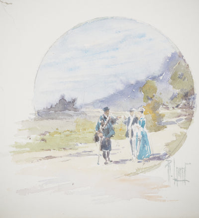 René LEVERD : Suisse, Promenade champêtre et insectes, Aquarelle originale signée