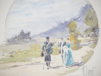 René LEVERD : Suisse, Promenade champêtre et insectes, Aquarelle originale signée