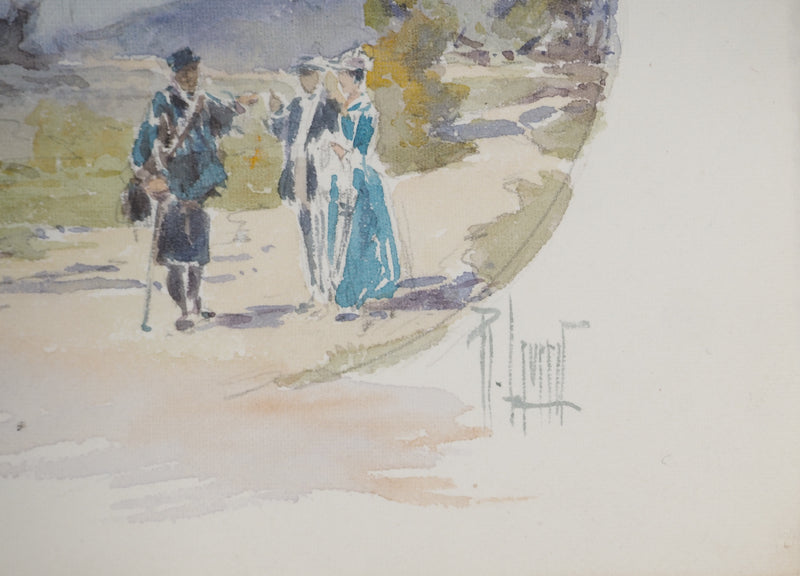 René LEVERD : Suisse, Promenade champêtre et insectes, Aquarelle originale signée