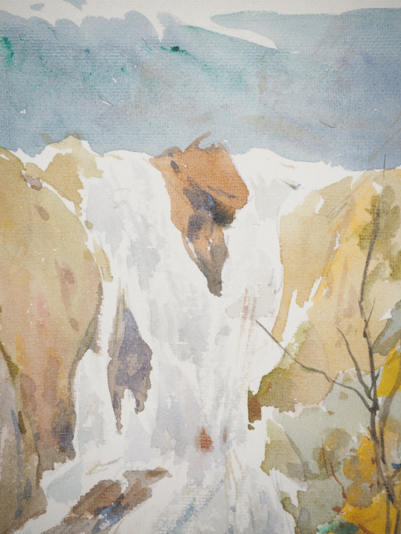 René LEVERD : Suisse, Peintre en bord de rivière, Aquarelle originale signée
