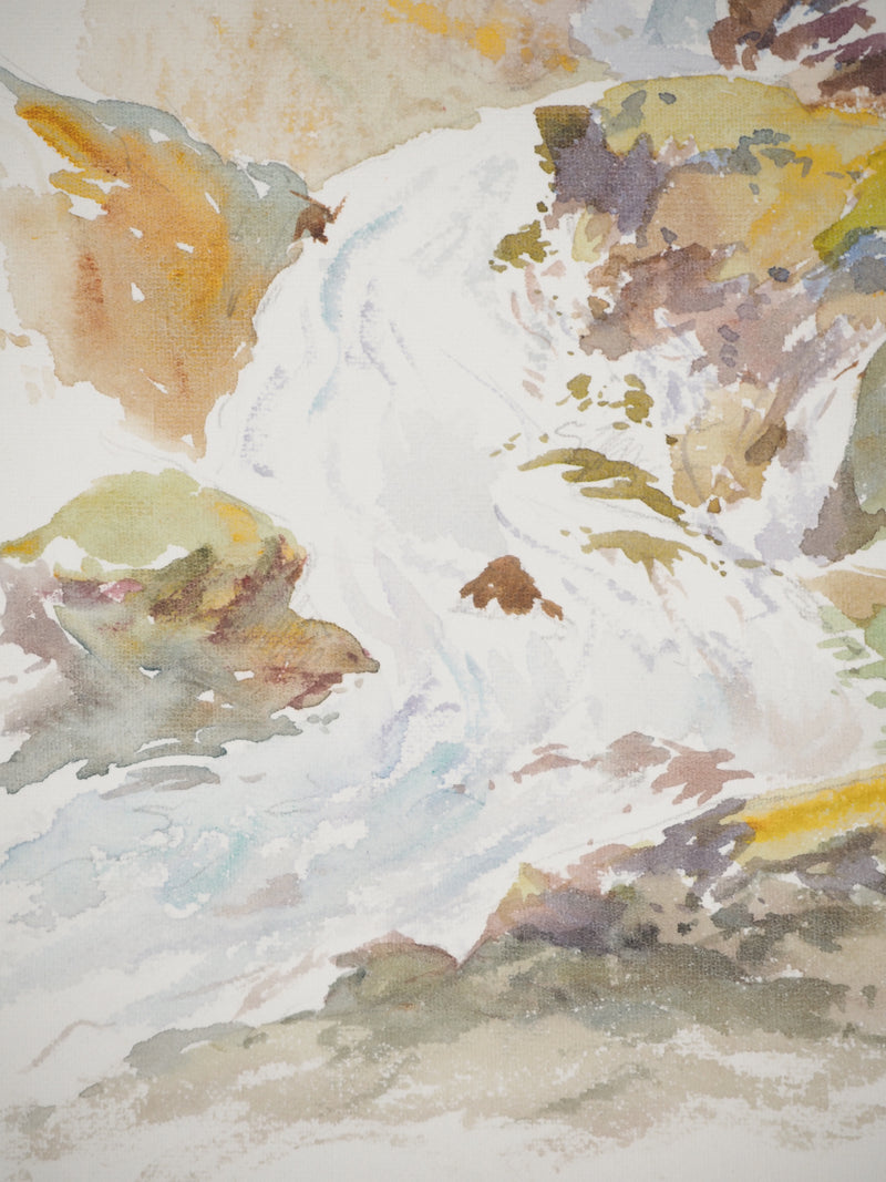René LEVERD : Suisse, Peintre en bord de rivière, Aquarelle originale signée