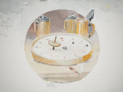 René LEVERD : Suisse, Soir de jeux à Brienz, Aquarelle originale signée