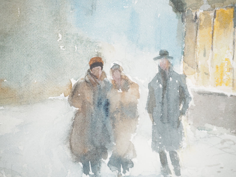 René LEVERD : Suisse, Soir de jeux à Brienz, Aquarelle originale signée