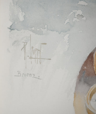René LEVERD : Suisse, Soir de jeux à Brienz, Aquarelle originale signée