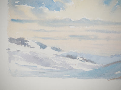 René LEVERD : Suisse, Crépuscule et aurore, Aquarelle originale signée