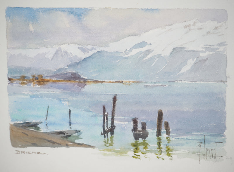 René LEVERD : Suisse, Sur le lac de Brienz à Bönigen, Aquarelle originale signée