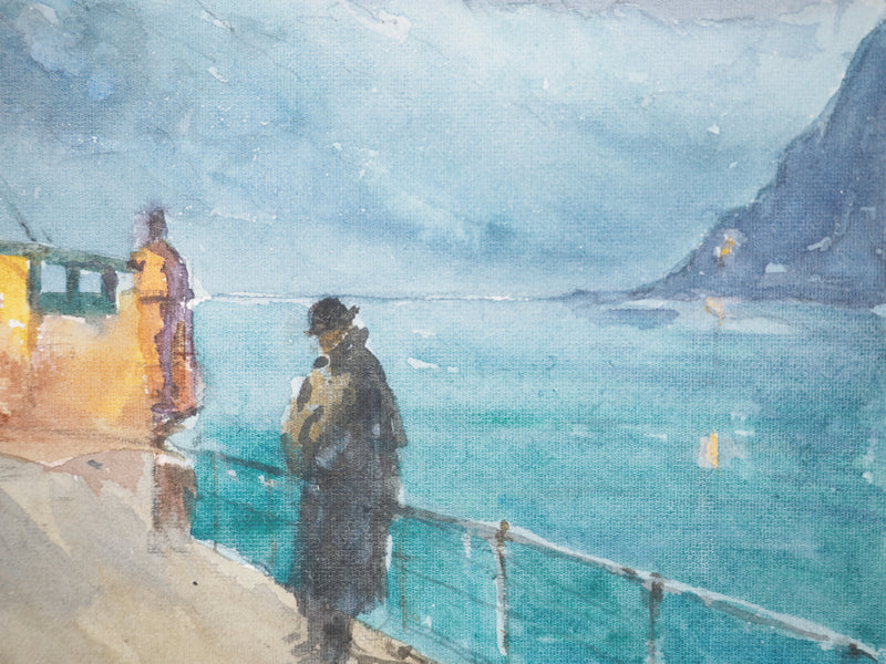 René LEVERD : Suisse, Sur le lac de Brienz à Bönigen, Aquarelle originale signée