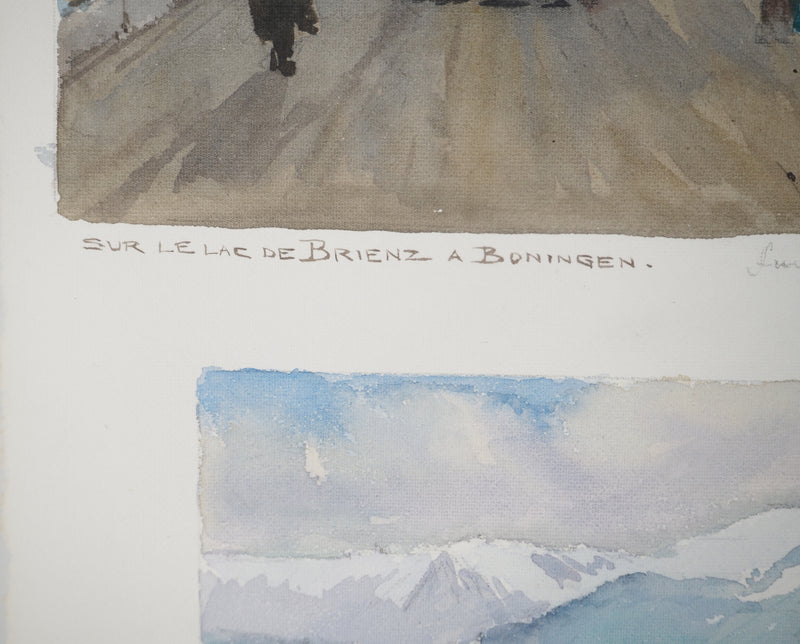 René LEVERD : Suisse, Sur le lac de Brienz à Bönigen, Aquarelle originale signée