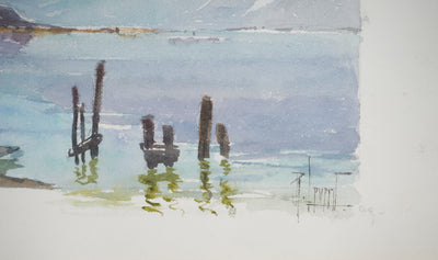 René LEVERD : Suisse, Sur le lac de Brienz à Bönigen, Aquarelle originale signée