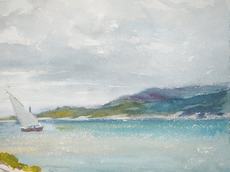 René LEVERD : Suisse, Promenade en voilier à Martigues, Aquarelle originale signée