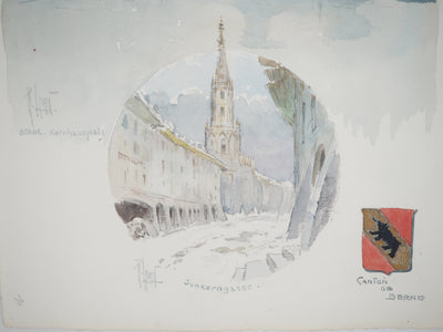 René LEVERD : Suisse, Kornhausplatz à Berne, Aquarelle originale signée