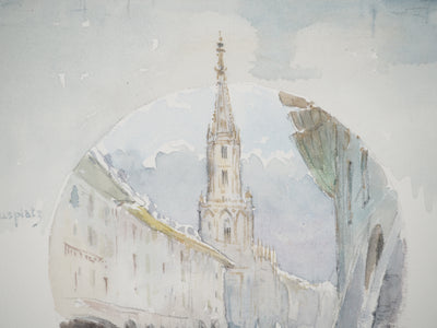 René LEVERD : Suisse, Kornhausplatz à Berne, Aquarelle originale signée