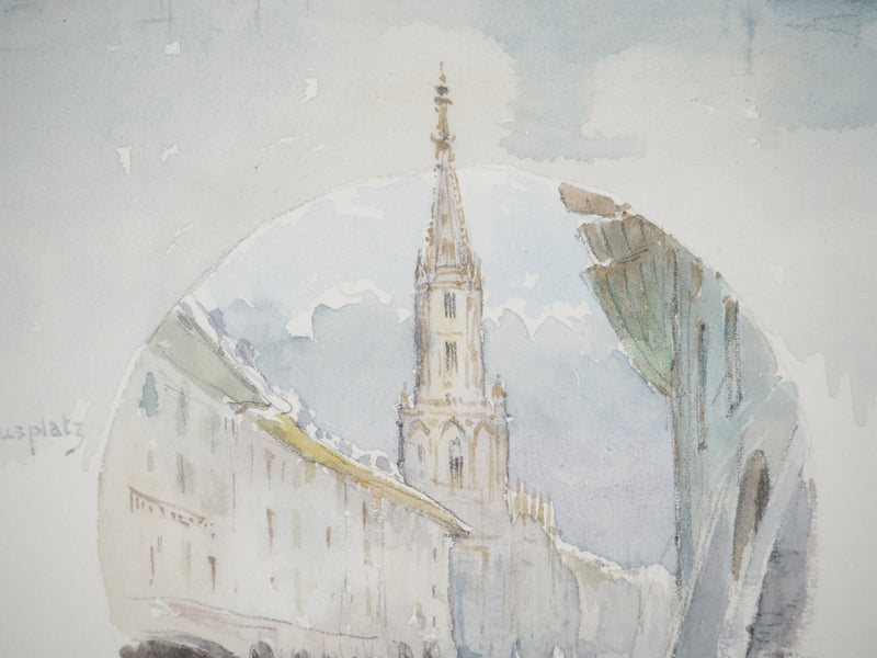 René LEVERD : Suisse, Kornhausplatz à Berne, Aquarelle originale signée