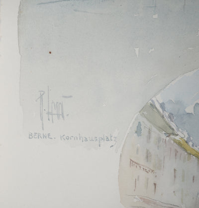 René LEVERD : Suisse, Kornhausplatz à Berne, Aquarelle originale signée