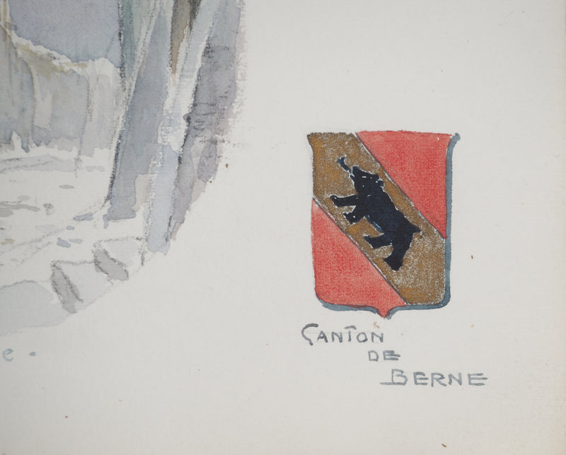 René LEVERD : Suisse, Kornhausplatz à Berne, Aquarelle originale signée