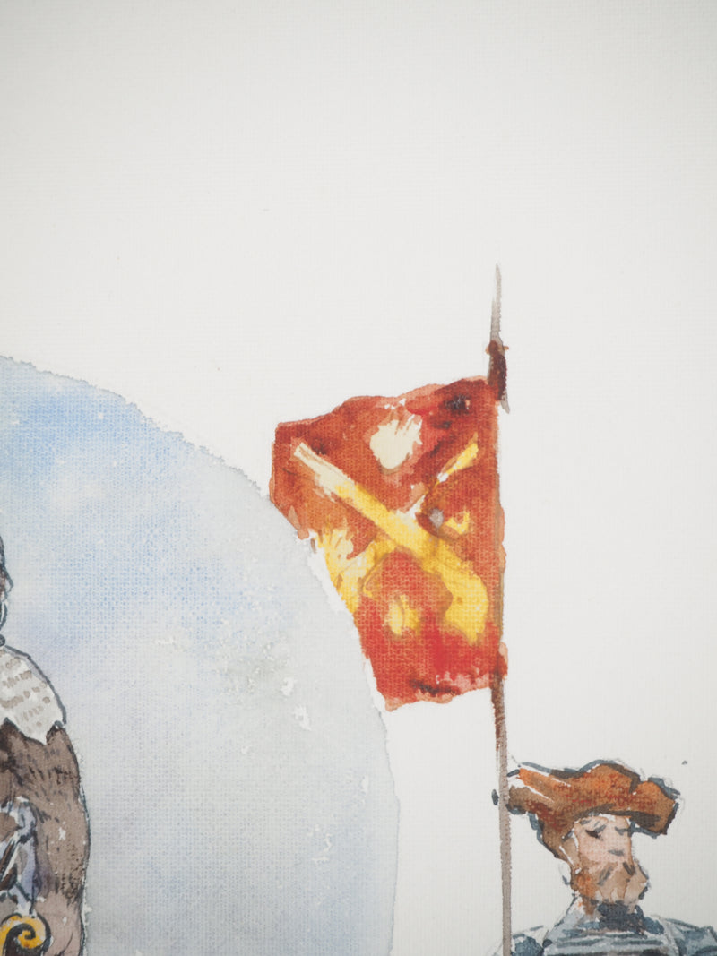 René LEVERD : Suisse, Les trois fontaines de Berne, Aquarelle originale