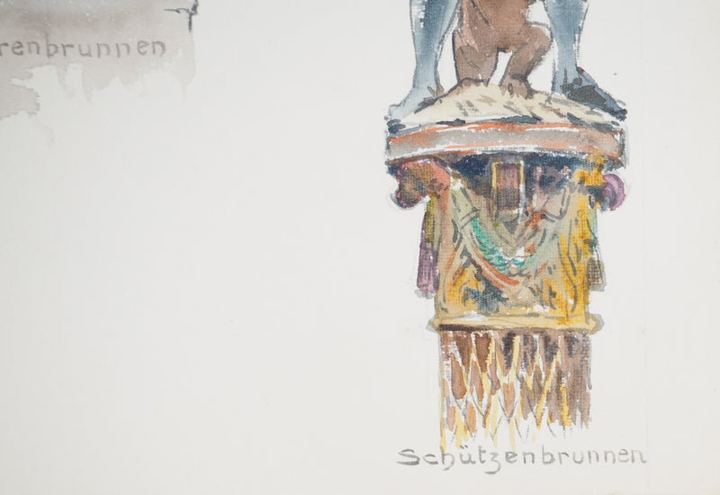 René LEVERD : Suisse, Les trois fontaines de Berne, Aquarelle originale