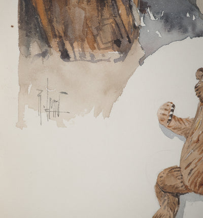 René LEVERD : Sommeil sur les rails, Aquarelle originale signée