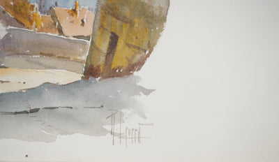 René LEVERD : Suisse, Promenade ensoleillée à Berne, Aquarelle originale signée