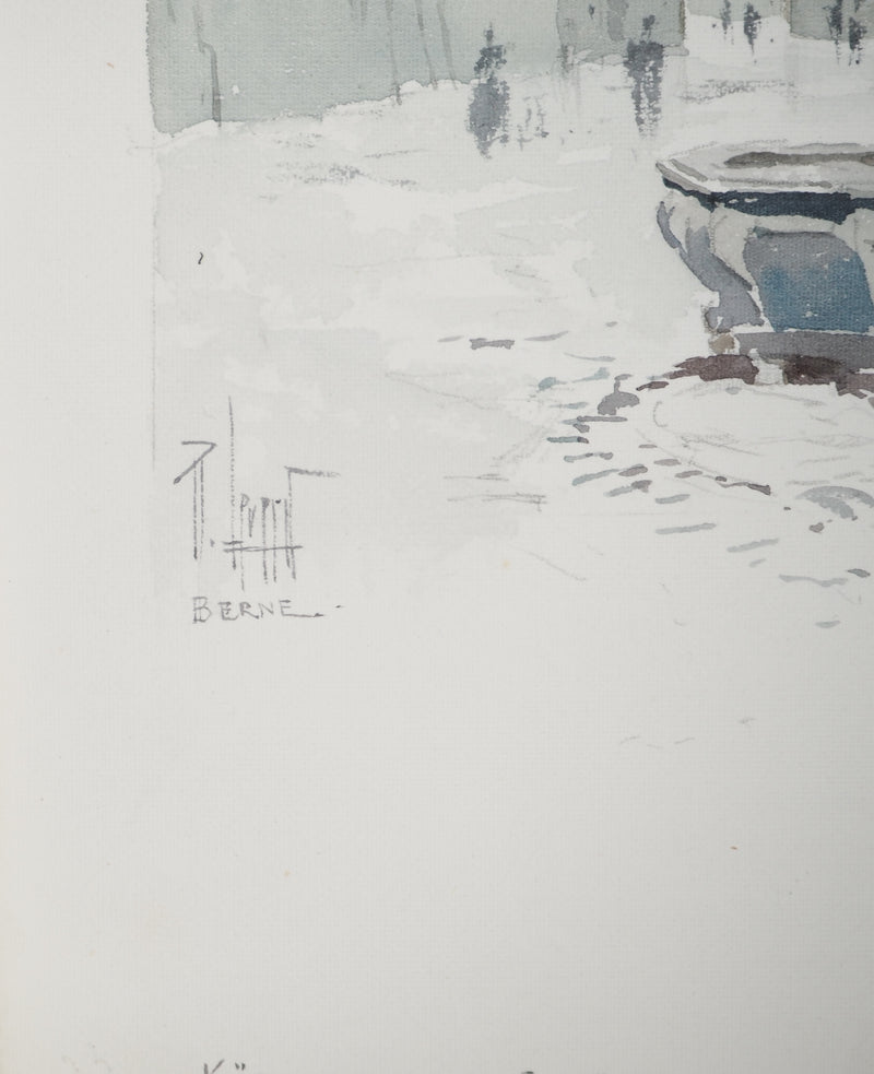René LEVERD : Suisse, Käfigturm und Schützenbrunnen, Aquarelle originale signée