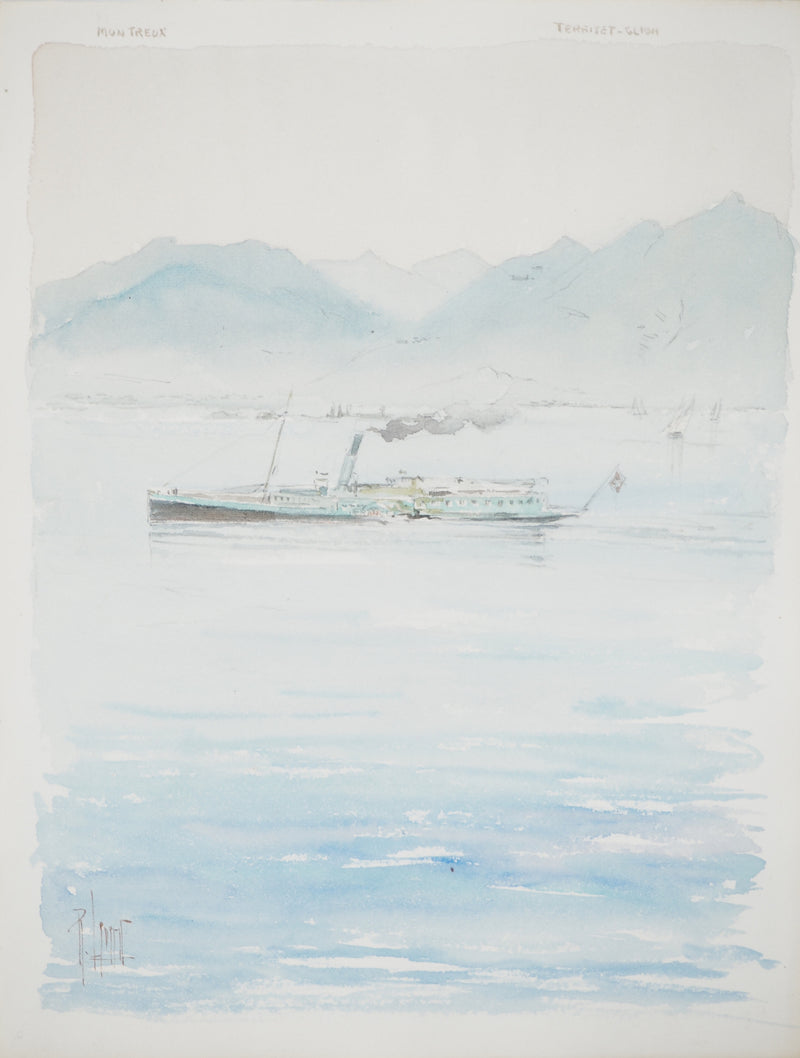 René LEVERD : Suisse, Voyage entre Montreux et Territet-Glion, Aquarelle originale signée
