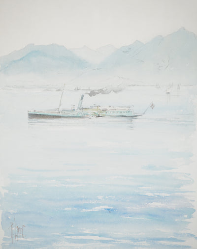 René LEVERD : Suisse, Voyage entre Montreux et Territet-Glion, Aquarelle originale signée
