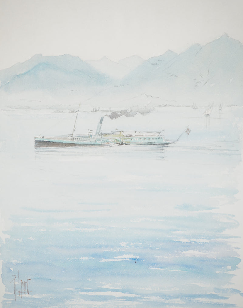 René LEVERD : Suisse, Voyage entre Montreux et Territet-Glion, Aquarelle originale signée