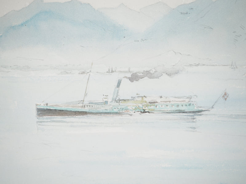 René LEVERD : Suisse, Voyage entre Montreux et Territet-Glion, Aquarelle originale signée