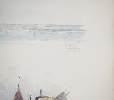 René LEVERD : Suisse, Escaliers du château de Nyon, Aquarelle originale signée