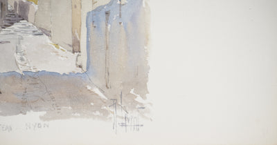 René LEVERD : Suisse, Escaliers du château de Nyon, Aquarelle originale signée
