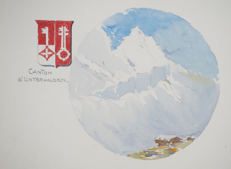 René LEVERD : Suisse, Col du Brüning, Aquarelle originale signée