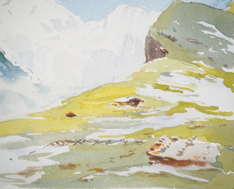 René LEVERD : Suisse, Col du Brüning, Aquarelle originale signée
