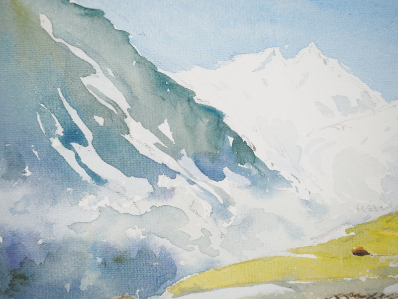René LEVERD : Suisse, Col du Brüning, Aquarelle originale signée