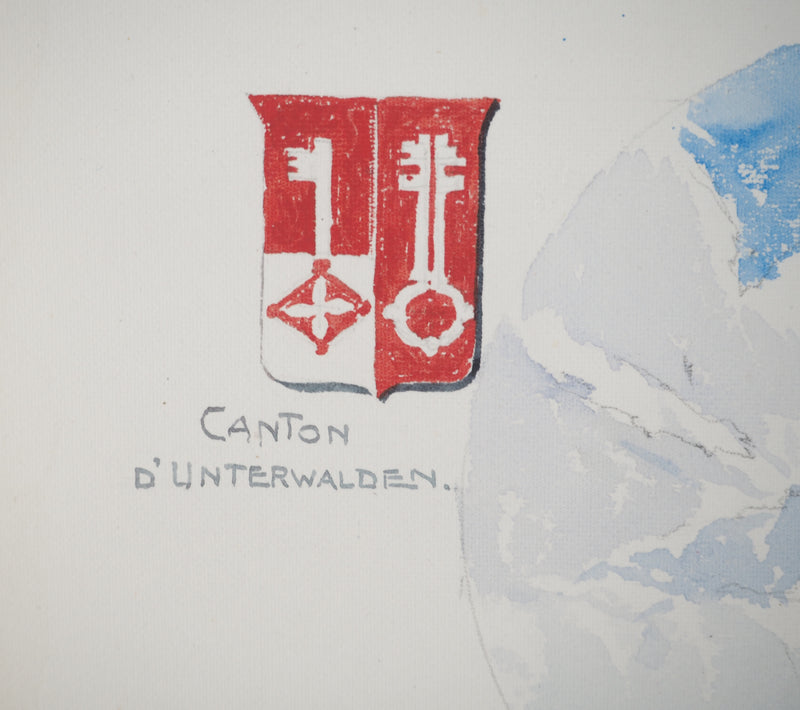 René LEVERD : Suisse, Col du Brüning, Aquarelle originale signée