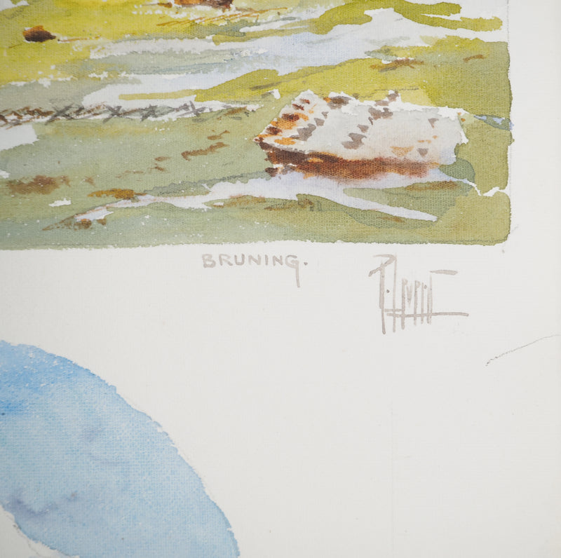 René LEVERD : Suisse, Col du Brüning, Aquarelle originale signée