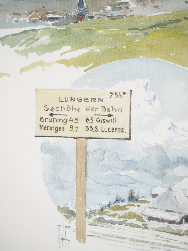 René LEVERD : Suisse, Direction Lungern, Aquarelle originale signée