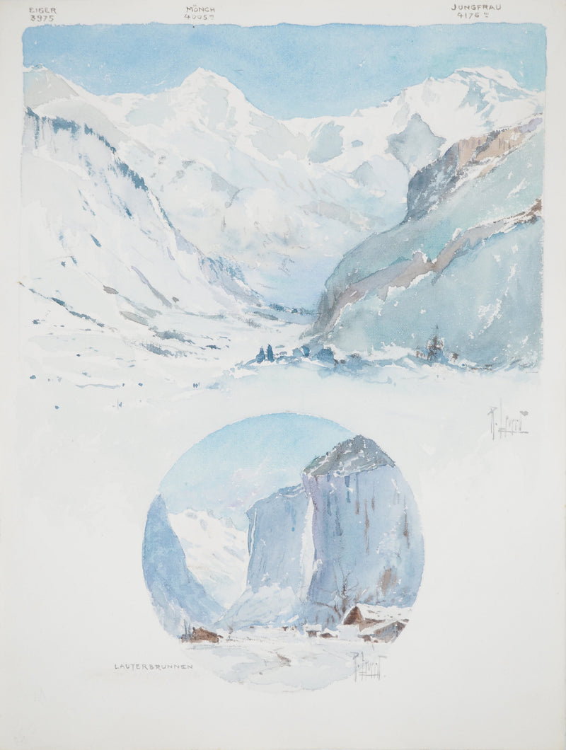 René LEVERD : Suisse, Harmonie des hauteurs, Aquarelle originale signée