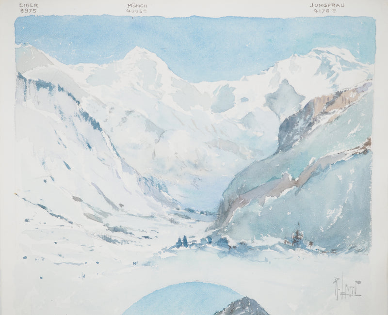 René LEVERD : Suisse, Harmonie des hauteurs, Aquarelle originale signée