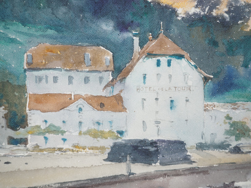 René LEVERD : Suisse, Hotel de la Tour à Bouveret, Aquarelle originale signée