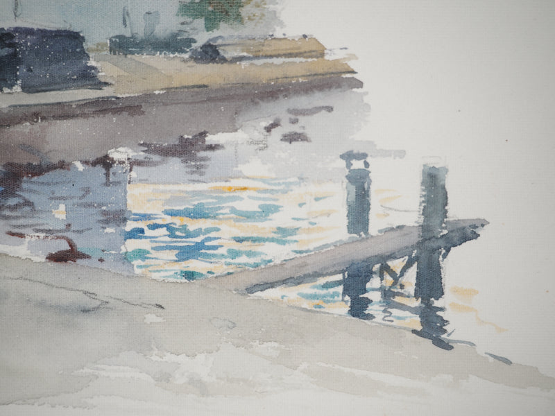 René LEVERD : Suisse, Hotel de la Tour à Bouveret, Aquarelle originale signée
