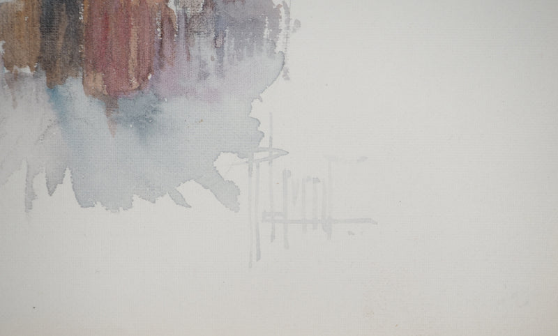 René LEVERD : Suisse, La nuit tombe sur Bouveret, Aquarelle originale signée