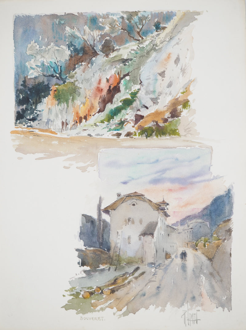 René LEVERD : Suisse, Sur la route de Bouveret, Aquarelle originale signée