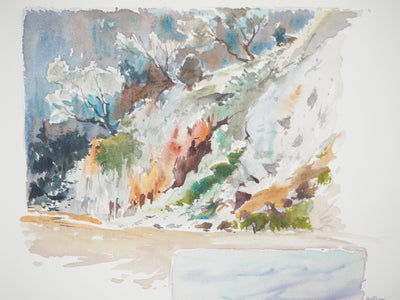 René LEVERD : Suisse, Sur la route de Bouveret, Aquarelle originale signée