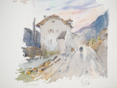 René LEVERD : Suisse, Sur la route de Bouveret, Aquarelle originale signée