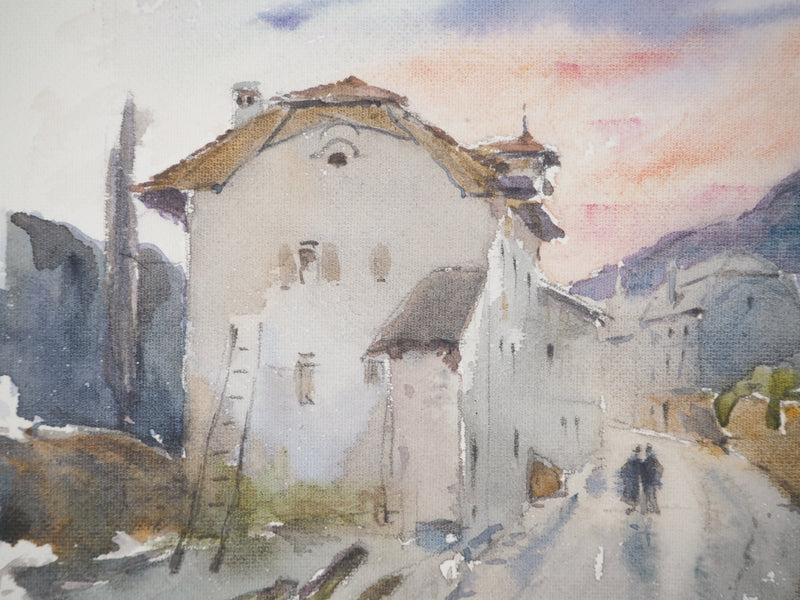 René LEVERD : Suisse, Sur la route de Bouveret, Aquarelle originale signée