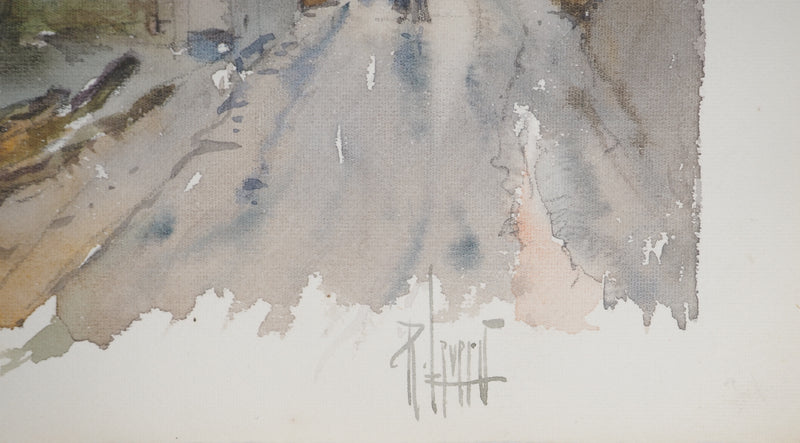 René LEVERD : Suisse, Sur la route de Bouveret, Aquarelle originale signée