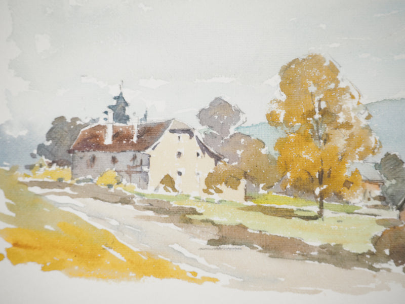 René LEVERD : Suisse, Bouveret sous un ciel bleu, Dessin original signée