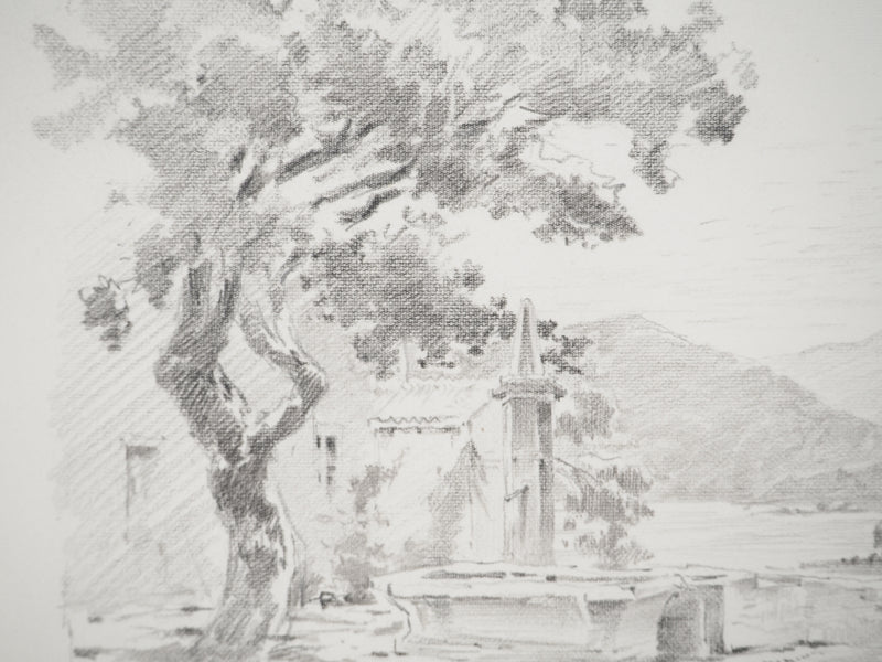 René LEVERD : Suisse, Bouveret sous un ciel bleu, Dessin original signée