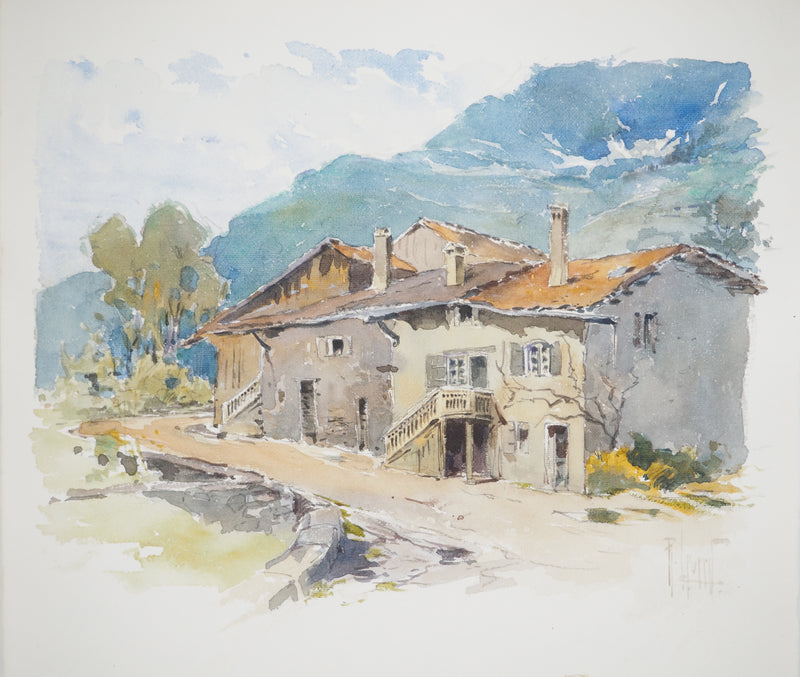 René LEVERD : Les cochons en montagne, Aquarelle originale signée
